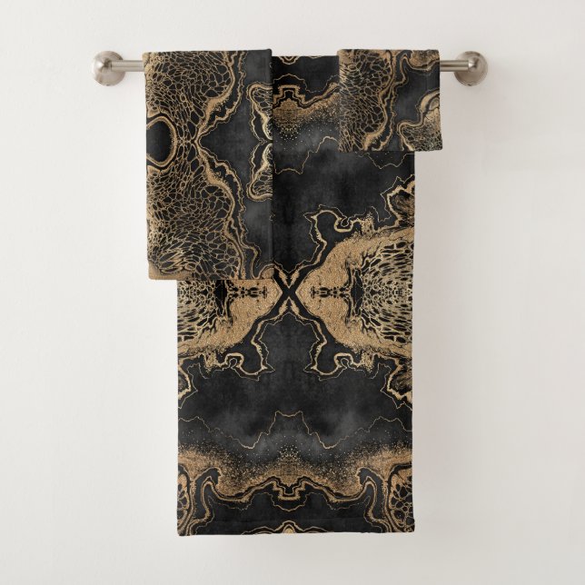 Conjunto De Toalhas Dourado mármore negro Bonito (Insitu)