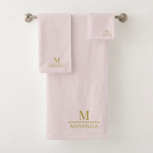 Conjunto De Toalhas Dourado Monograma Mínimalista Cor-de-Rosa Espelho