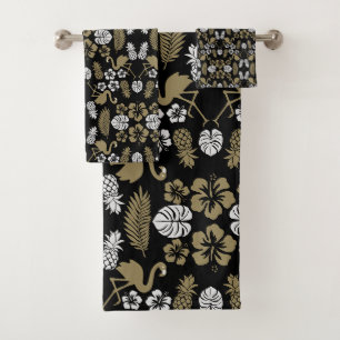 Conjunto De Toalhas Dourado padrão tropical floral