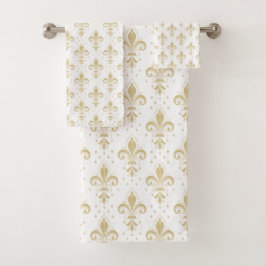 Conjunto De Toalhas Dourado padrão uniforme de pulgas-de-lis em branco