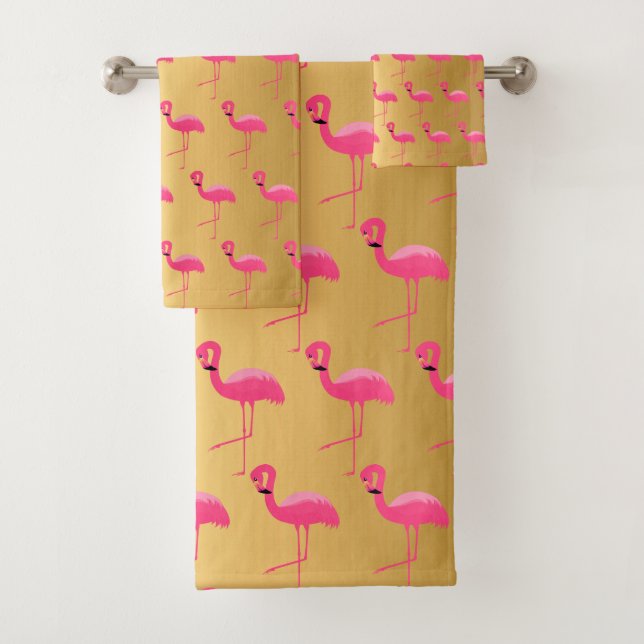 CONJUNTO DE TOALHAS DOURADO PINK FLAMINGO BRILHO BANHEIRO DEFINIDO (Insitu)