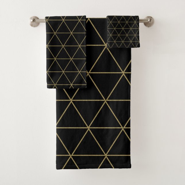 Conjunto De Toalhas Dourado Preto Geométrico Triângulos Boho Glam Mini (Insitu)