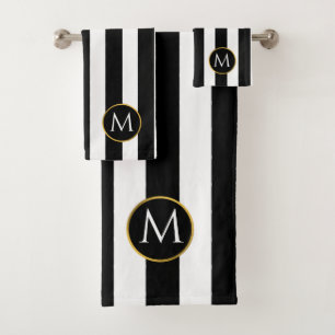 Conjunto De Toalhas Dourado preto moderno, listras brancas monograma T