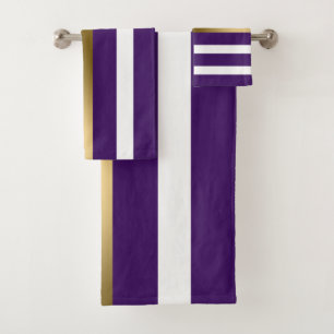 Conjunto De Toalhas Dourado Roxo E Listras Brancas