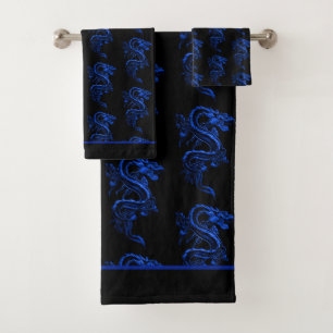 Conjunto De Toalhas Dragão Asiático Azul