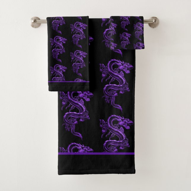 Conjunto De Toalhas Dragão Asiático Roxo (Insitu)