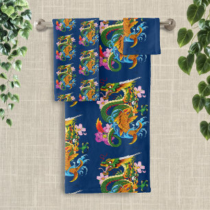 Conjunto De Toalhas Dragão Chinês Verde Koi
