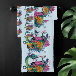 Conjunto De Toalhas Dragão de Água Chinês Peixe Koi