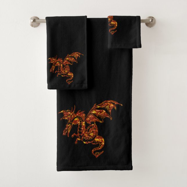 Conjunto De Toalhas Dragão Flaming em Preto (Insitu)