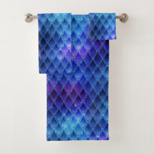 Conjunto De Toalhas Dragão Iridescente Fantasia Escamas Azuis Roxas