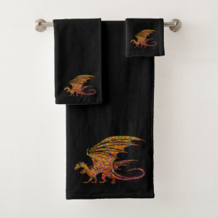 Conjunto De Toalhas Dragão Russo Mosaico Incrível em Preto