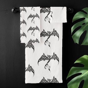 Conjunto De Toalhas Dragão Tribal Celta com Entrelaçamento Preto Branc