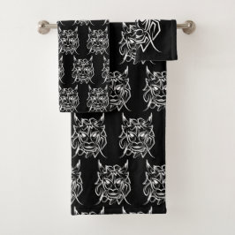 Conjunto De Toalhas Dragão Tribal Negro e Branco