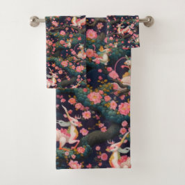 Conjunto De Toalhas Dragões Rosa e Blossomas de Cereja