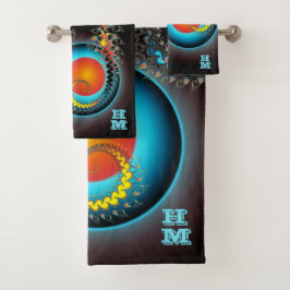 Conjunto De Toalhas Dragon Moon Modern Fractal Art Monograma