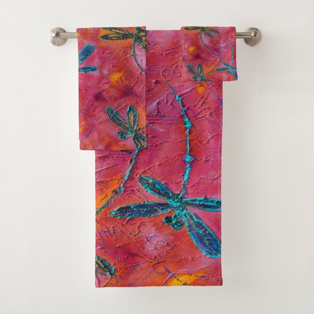 Conjunto De Toalhas Dragonfly Dance Hot Fuchsia (Insitu)