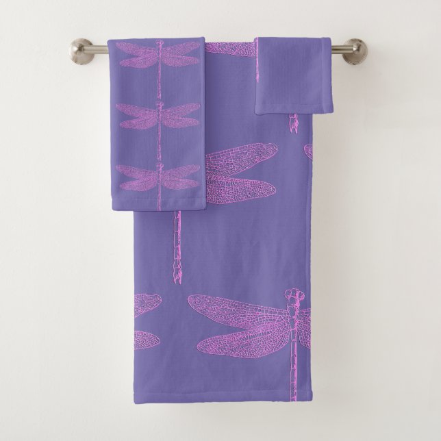 Conjunto De Toalhas Dragonfly de fantasia rosa e roxa (Insitu)