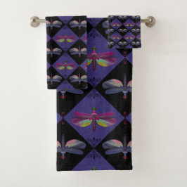 Conjunto De Toalhas Dragonfly em Purple & Black com traços
