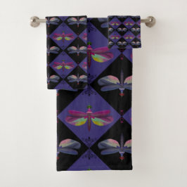 Conjunto De Toalhas Dragonfly em roxo e preto