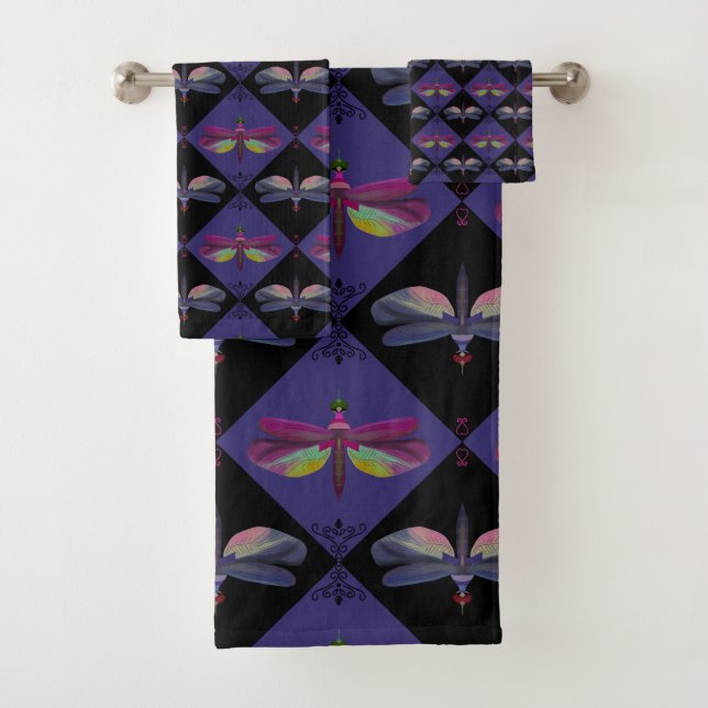 Conjunto De Toalhas Dragonfly em roxo e preto (Insitu)