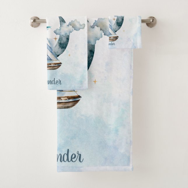 Conjunto De Toalhas Dream Big Ship no oceano Personalizável (Insitu)