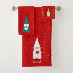 Conjunto De Toalhas Duende de Natal com Coração no Vermelho