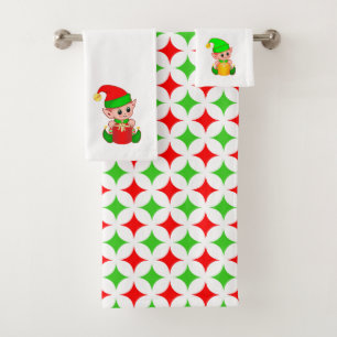 Conjunto De Toalhas Duende de Natal & Padrão de Estrela de Diamante Ve