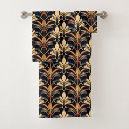 Conjunto De Toalhas Dusty Blue e Orange Art Deco