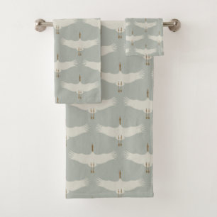 Conjunto De Toalhas Dusty Blue Neutral Birds Gruas Art Deco