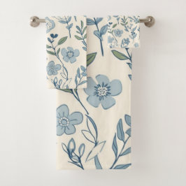 Conjunto De Toalhas Dusty Blue Wildflower Meadow Botanical Pattern