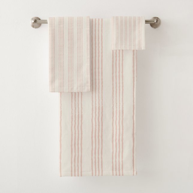 Conjunto De Toalhas Dusty Rosa Modern Minimalist Stripe Boho (Insitu)