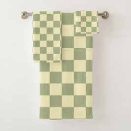 Conjunto De Toalhas Dusty Sage Green and Butter Yellow Checkerboard