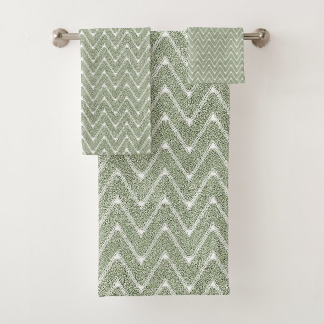 Conjunto De Toalhas Dusty Sage Green Chevron Patterno (Insitu)