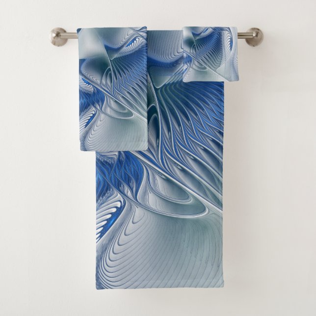 Conjunto De Toalhas Dynamic Fantasy Abstract Blue Tones Fractal Art (Insitu)