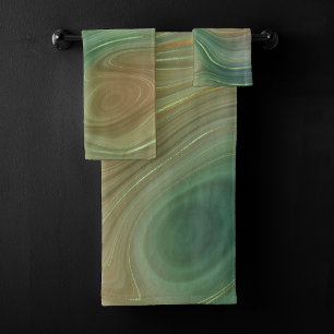 Conjunto De Toalhas Earthy Emerald Strata   Agato de tinta verde e Our