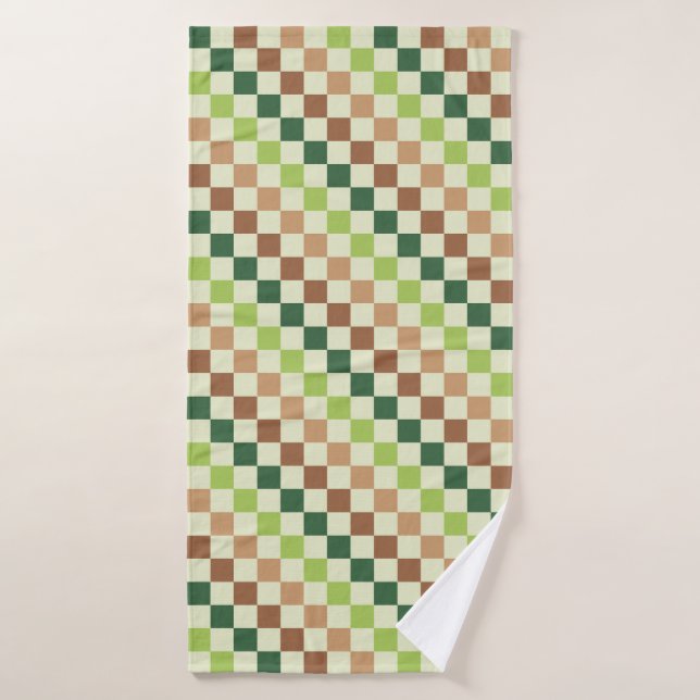 Conjunto De Toalhas Earthy rainbow diagonal checkerboard pattern (Toalha de Banho)