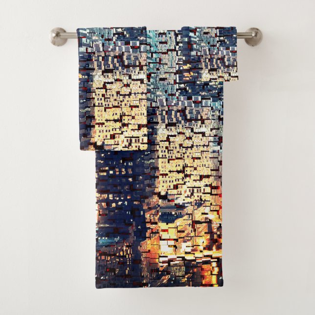 Conjunto De Toalhas Edifícios da cidade azul em mosaico com alivio (Insitu)