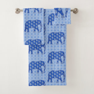 Conjunto De Toalhas Elefante, azuis cobaltos e branco de Paisley