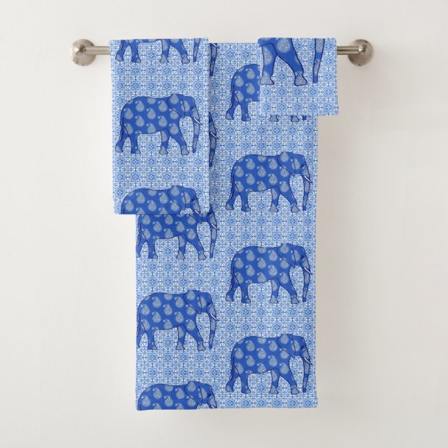 Conjunto De Toalhas Elefante, azuis cobaltos e branco de Paisley (Insitu)