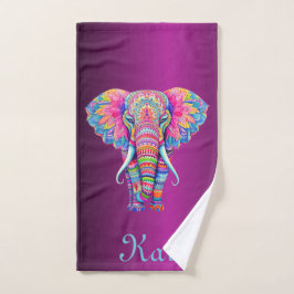 Conjunto De Toalhas Elefante Colorido Mandala com Nome Personalizado