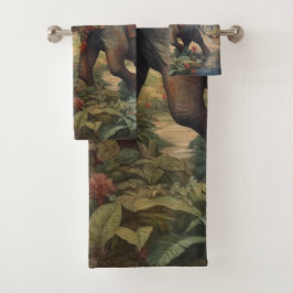 Conjunto De Toalhas Elefante de cena botânica com howdah