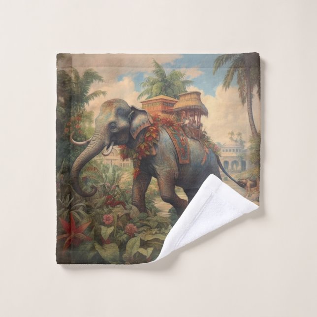 Conjunto De Toalhas Elefante de cena botânica com howdah (Pano de lavar)