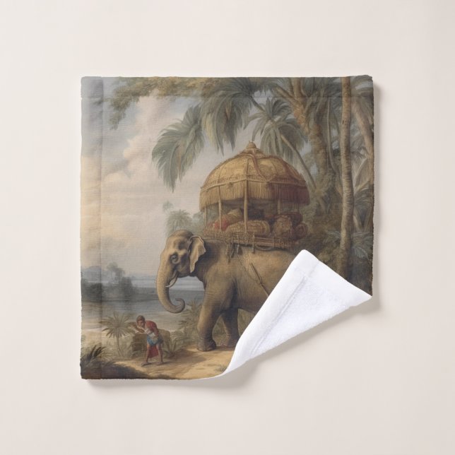 Conjunto De Toalhas Elefante de cena botânica com howdah também (Pano de lavar)