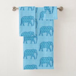 Conjunto De Toalhas Elefante de Flor de Lotus, Turquesa e Branco