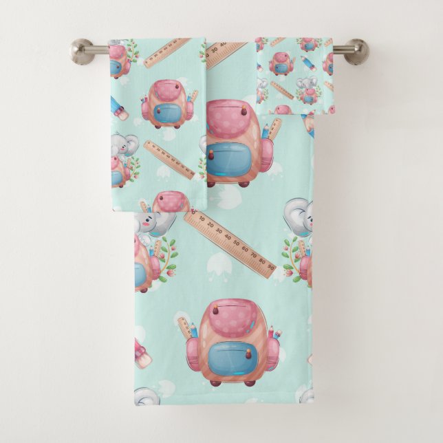 Conjunto De Toalhas Elefante de Volta às Aulas Estampado (Insitu)