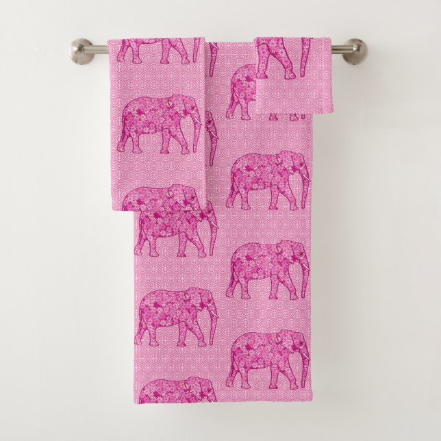 Conjunto De Toalhas Elefante Flor, Fúsia e Pink Pastel (Insitu)