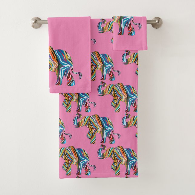Conjunto De Toalhas Elefante no padrão psicodélico de zebra (Insitu)