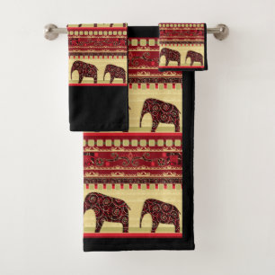 Conjunto De Toalhas Elefantes africanos sem emenda do design do ethno