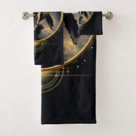 Conjunto De Toalhas elegância cósmica, o ouro, baleia negra
