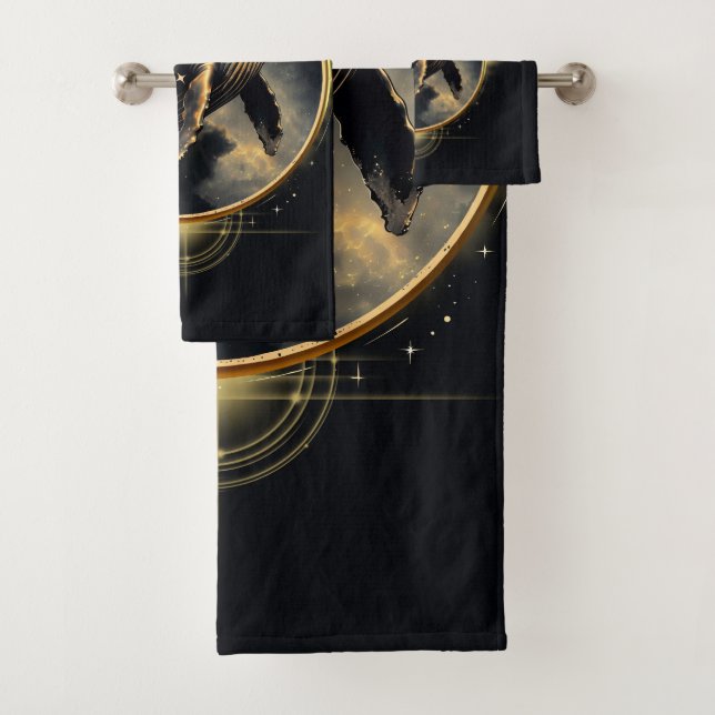 Conjunto De Toalhas elegância cósmica, o ouro, baleia negra (Insitu)